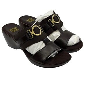 Mootsies Tootsies Womens Dark Brown Wedge Mules Slide Sandals Size 7.5
